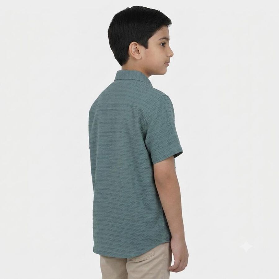 Boys Green Cotton Camp Collar Casual Shirt, Dark Green, large