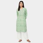 Women's Mint Notch Neck Floral Printed Kurta, Light Green, small
