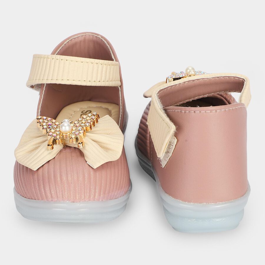 Girls' Peach Velcro Strap Embellished Sandals, Peach, large