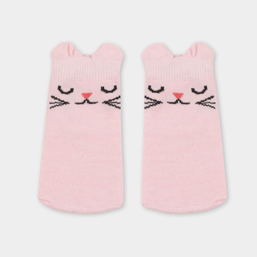 Girls' Pastel Pink and Light Yellow Regular Fit Cat Design Pack of 2 Socks, Yellow, large image number null
