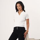 Women's White Polo Neck Solid Polo T-Shirt, सफ़ेद, small