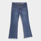 Girls' Stonewashed Blue Flared Fit Drawstring Jeans, गहरा नीला, small