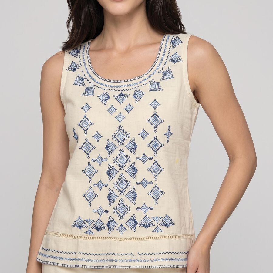 Women's Off White Embroidered Co-ord Set, ऑफ व्हाइट, large