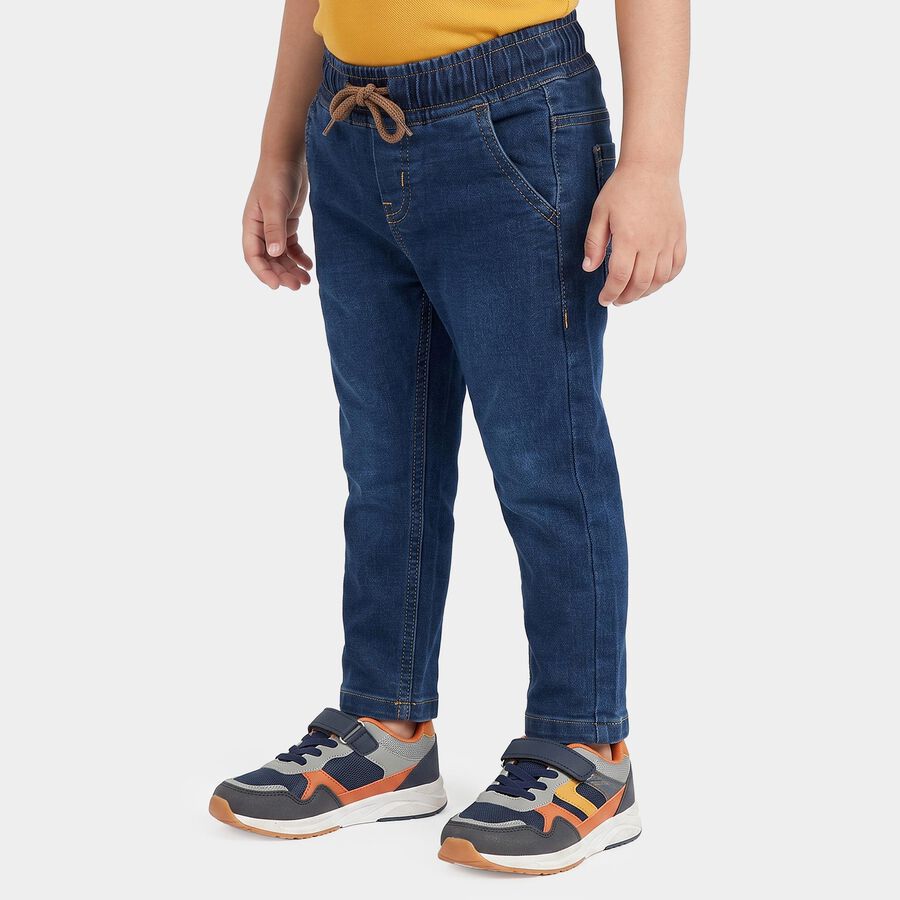 Boys' Dark Blue Blue Straight Fit Drawstring Waist Jeans, गहरा नीला, large