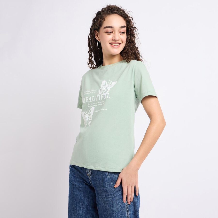 Ladies' Round Neck T-Shirt , हल्का हरा, large