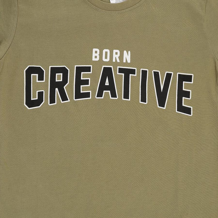 Boys' Olive Round Neck Casual T-Shirt, Olive, large image number null