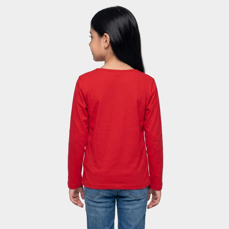 Girls Fuchsia Round Neck Regular Top, Fuchsia, large