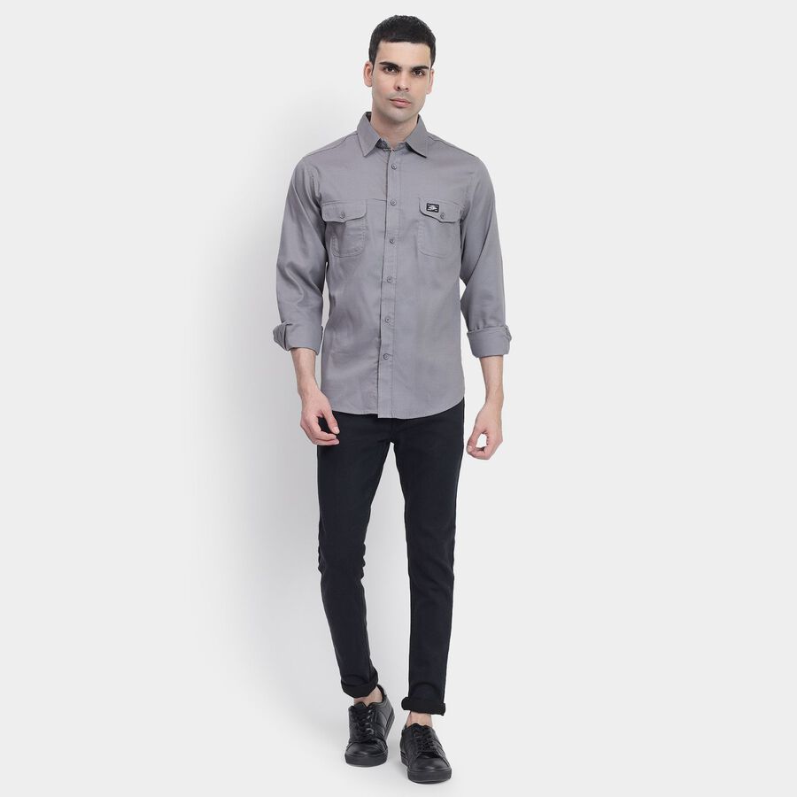 Men's100% Cotton Casual Shirt, Dark Grey, large image number null