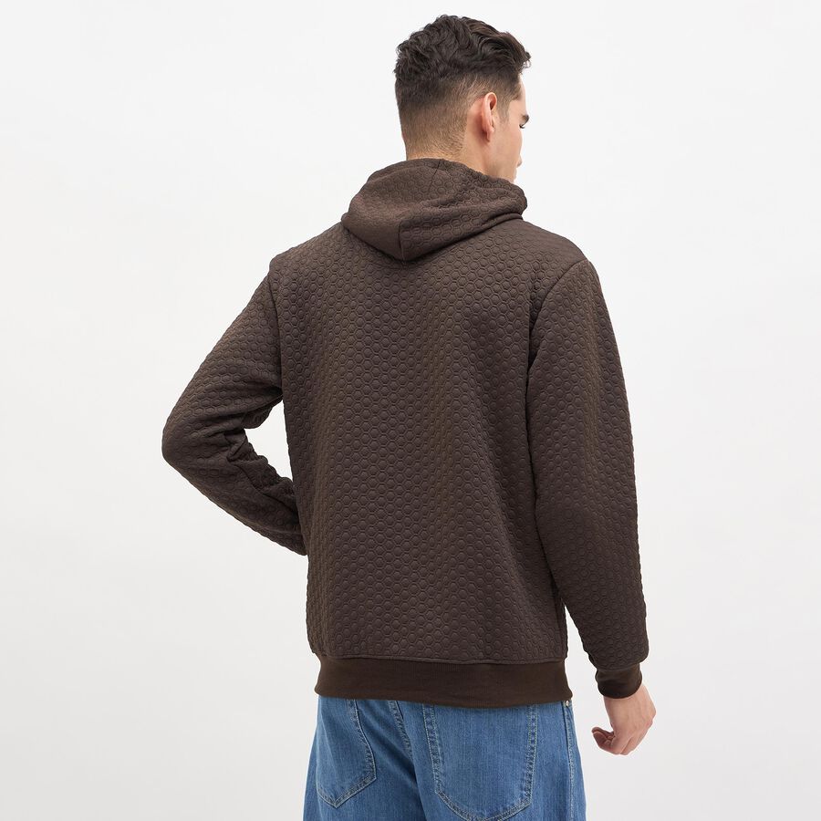 Men's Dark Chocolate Hooded Casual Sweatshirt, Brown, large image number null