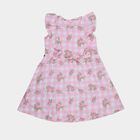 Girls' Pink Floral Printed Ruffled Sleeveless Frock, Light Pink, small