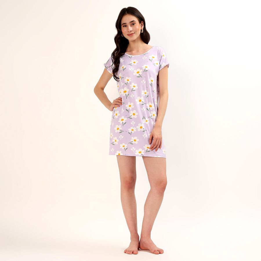 Women's Lilac V-Neck Romantic Nighty, Lilac, large