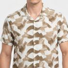 Men's Brown Cotton Camp Collar Casual Shirt, भूरा, small