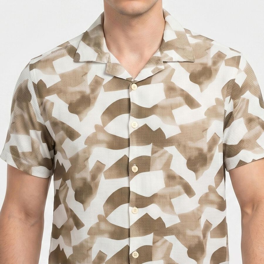 Men's Brown Cotton Camp Collar Casual Shirt, भूरा, large