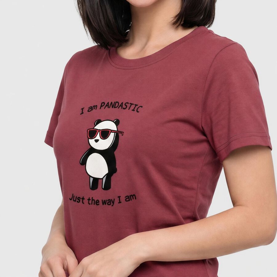 Women's Pink Round Neck Regular T-Shirt, गुलाबी, large