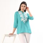 Women's Light Blue Cotton Round Neck Straight Kurti, Light Blue, small