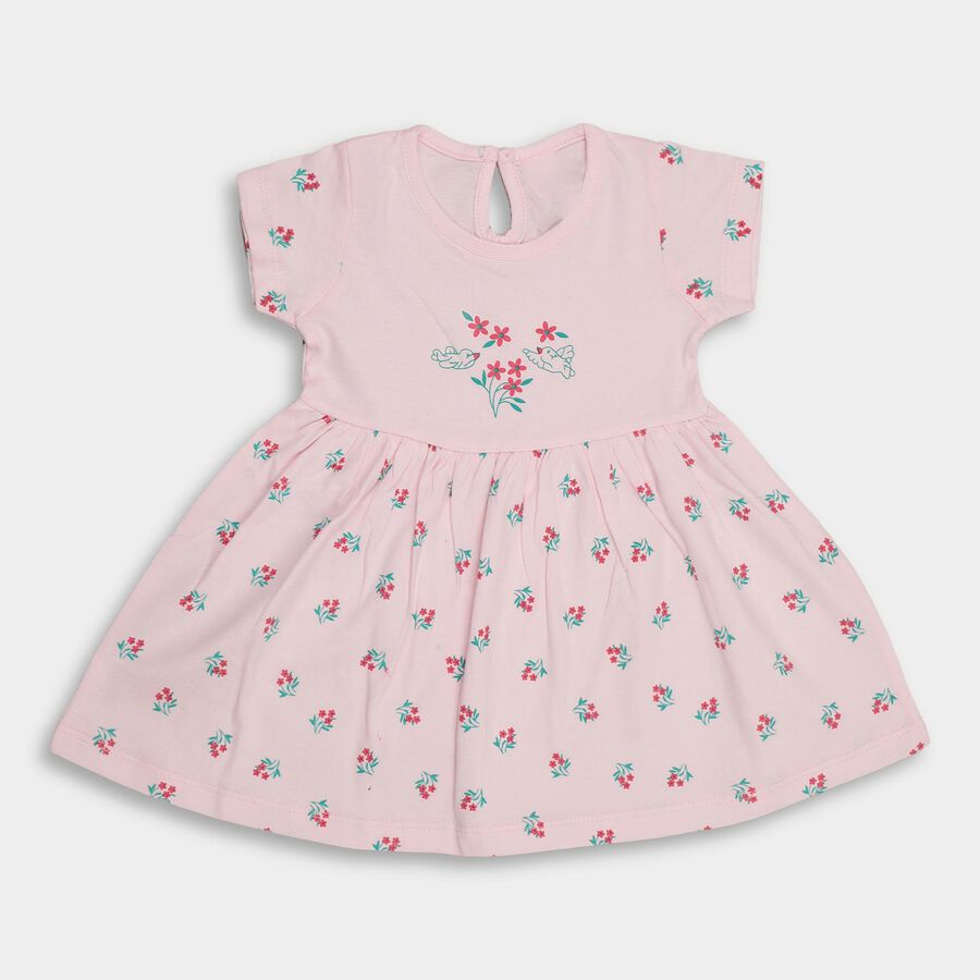 Infant Girls' 100% Cotton Frock , हल्का गुलाबी, large