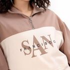 Women's Beige and Brown High Neck Casual Sweatshirt, भूरा, small image number null