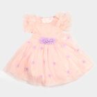 Girls' Pink Fit and Flare 3D Floral Applique Party Wear Frock, Light Pink, small