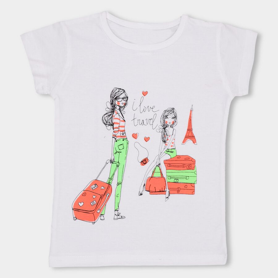 Girls' 100% Cotton T-Shirt , सफ़ेद, large