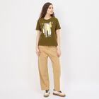 Women's Muted Olive Green Round Neck Casual T-Shirt, ओलिव, small