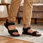 Men's Black Velcro Strap Strappy Sandals, काला, small