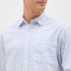Men's White and Blue Classic Collar Striped Shirt, White, small image number null