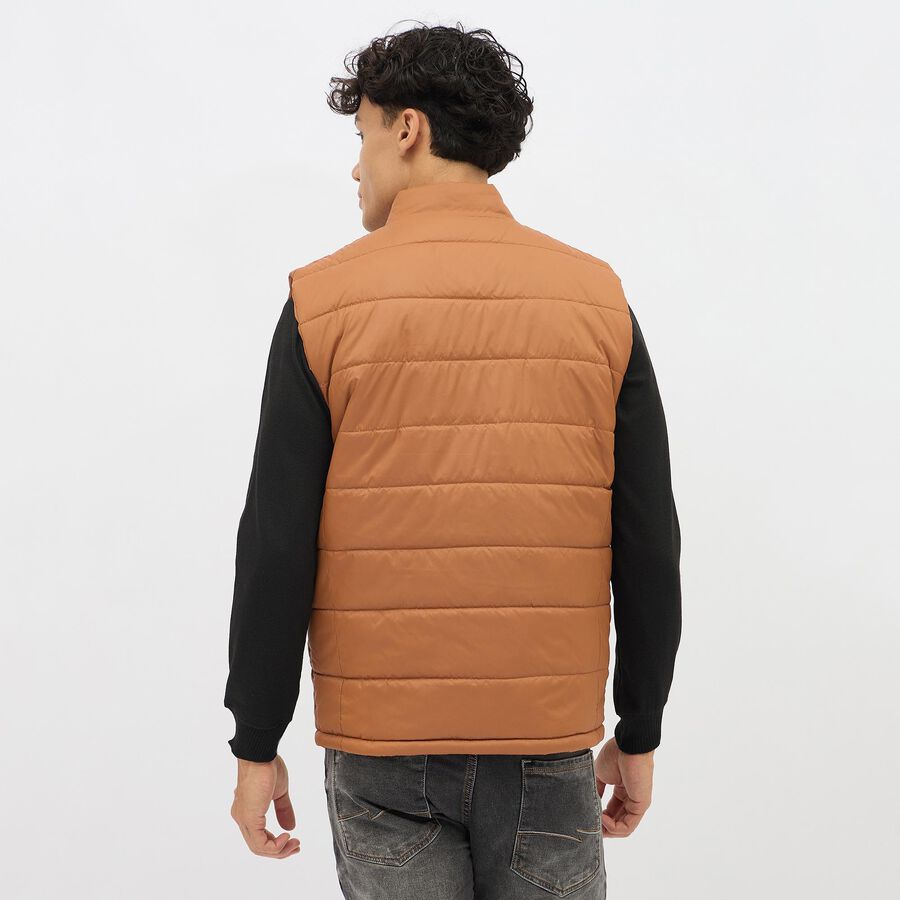 Men's Brown High Neck Sleeveless Puffer Jacket, Brown, large image number null