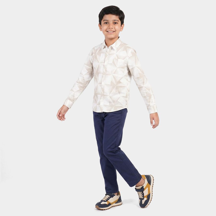 Boys Beige Cotton Geometric Casual Shirt, Beige, large