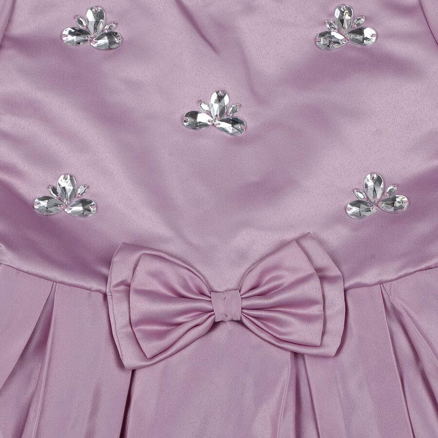 Girls' Lilac Puff Sleeve Embellished Party Frock, Lilac, large