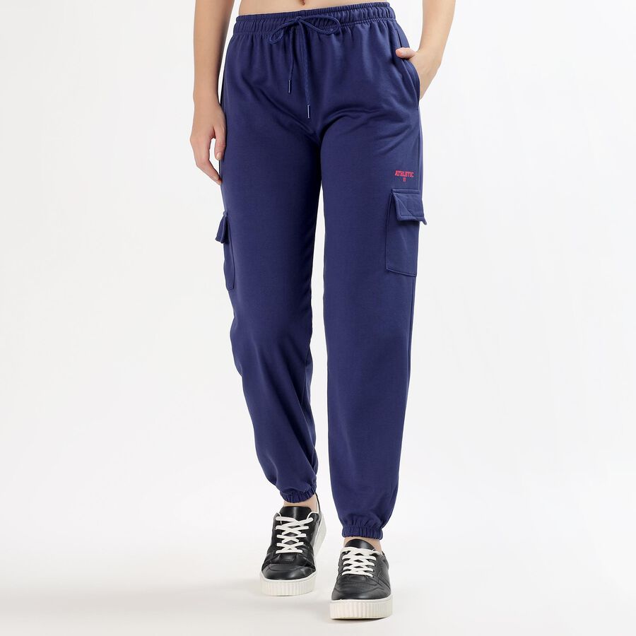 Women's Deep Navy Blue Relaxed Fit Cargo Track Pants, Navy Blue, large image number null