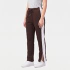 Women's Brown Straight Fit Side-Striped Track Pants, Brown, small