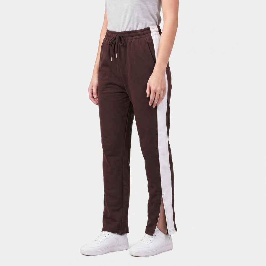 Women's Brown Straight Fit Side-Striped Track Pants, Brown, large