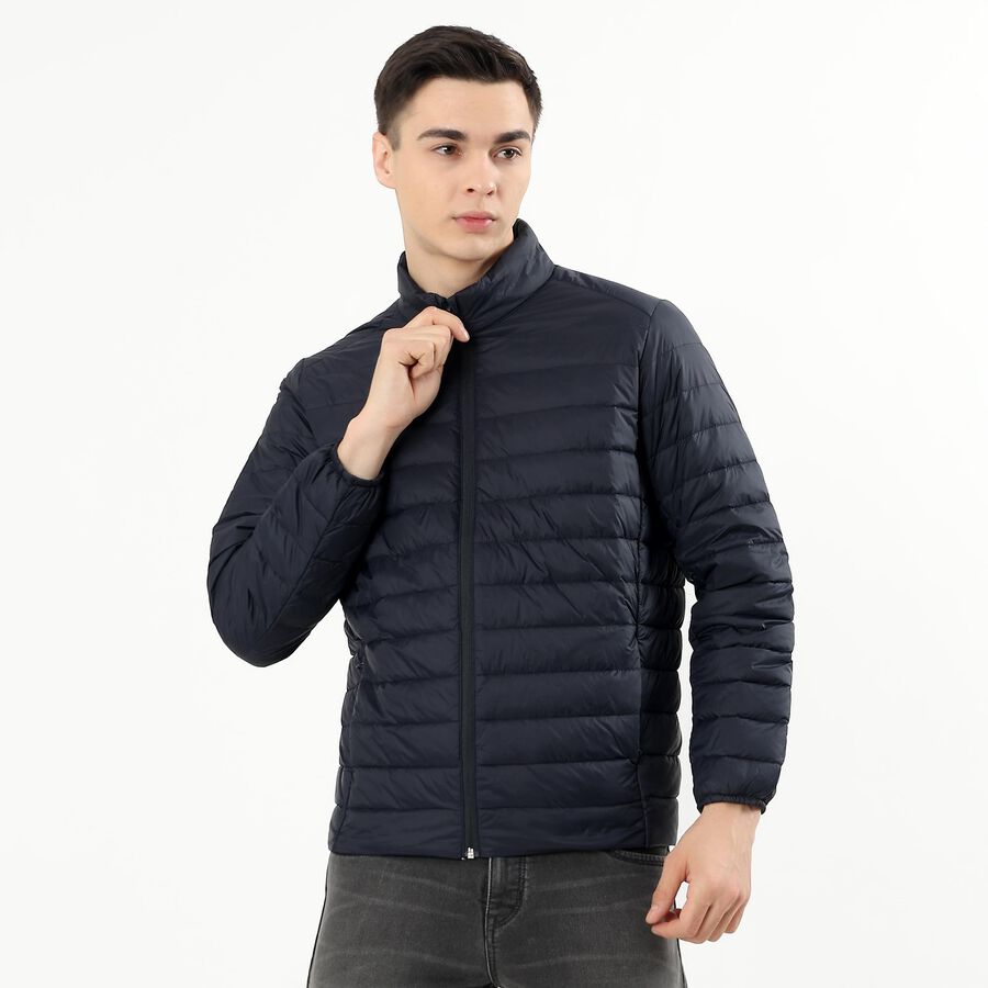 Men's Deep Midnight Navy High Neck Casual Puffer Jacket, नेवी ब्लू, large image number null