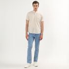 Men's Beige Cotton Half Sleeve Mandarin Collar Casual Shirt, Beige, small