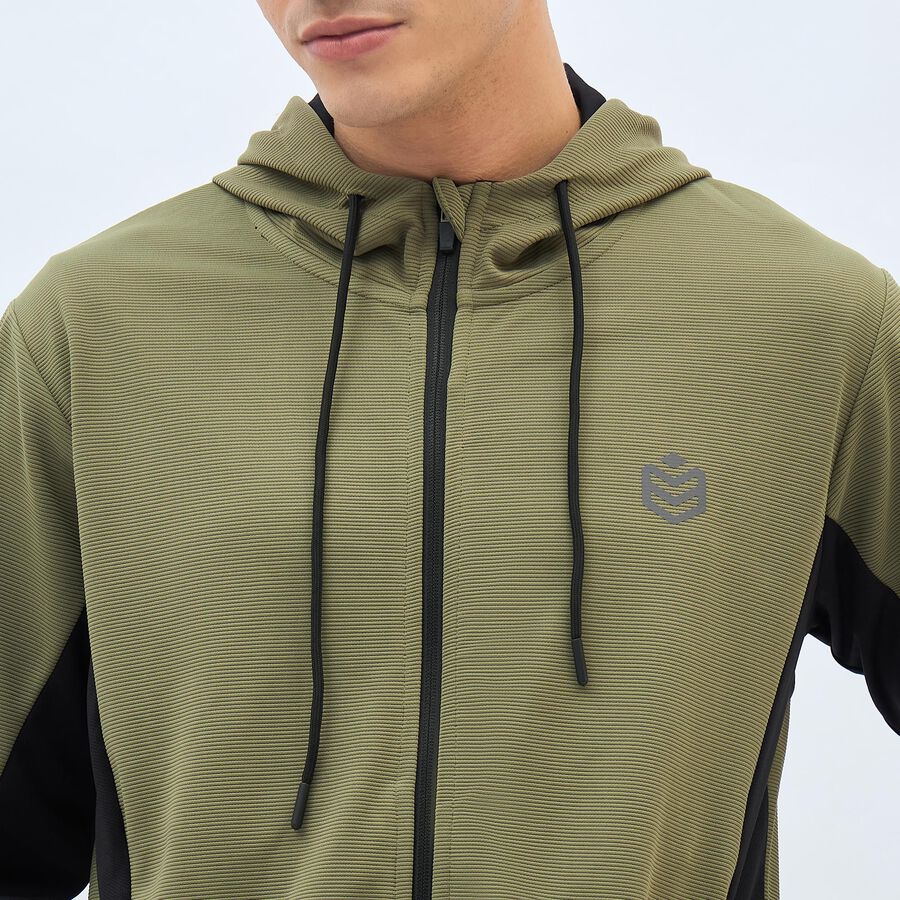 Men's Muted Olive Green Hooded Athleisure Jacket, Light Green, large image number null