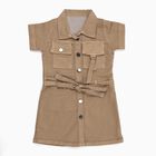 Girls' Beige Shirt-Style Cotton Blend Casual Frock, Beige, small image number null