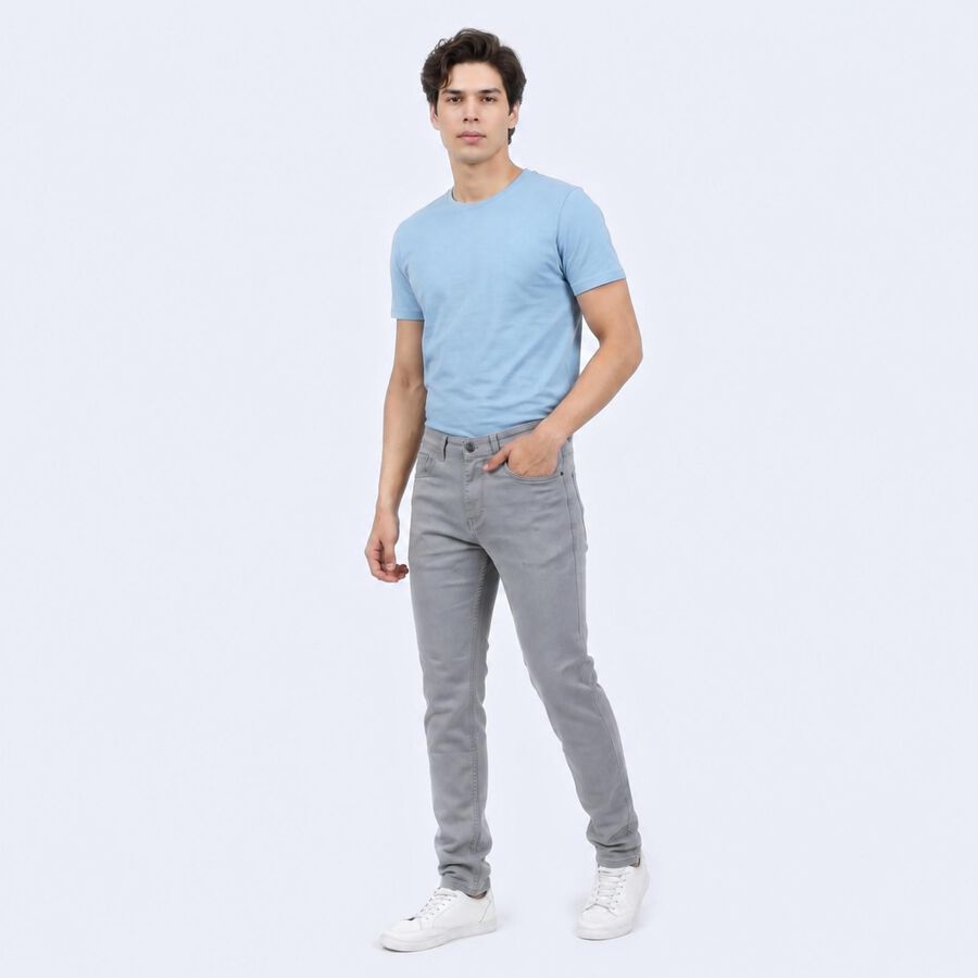 Men's Grey Slim Fit Solid Jeans, Light Grey, large