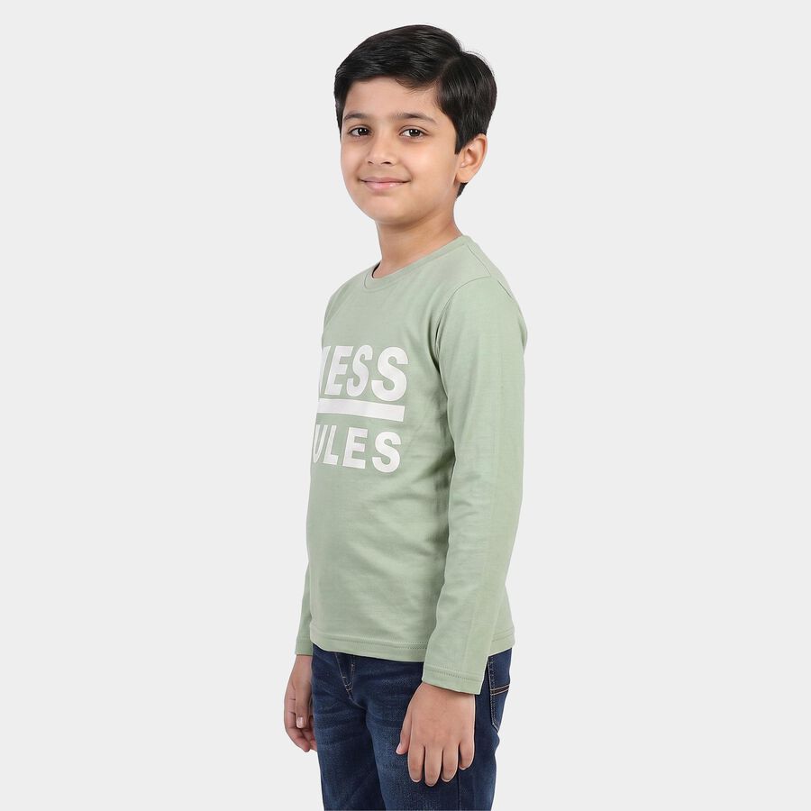 Boys' Sage Green Round Neck Regular Boys T-Shirt, Light Green, large