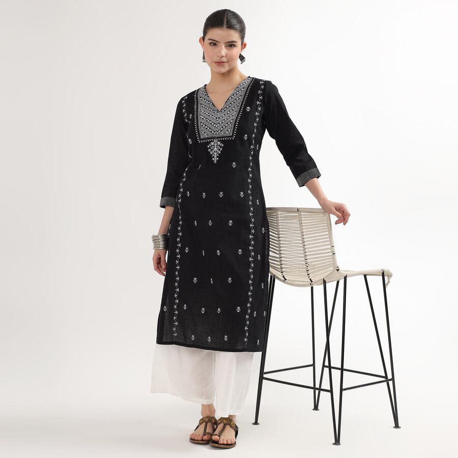 Ladies' 100% Cotton Kurta, Black, large image number null