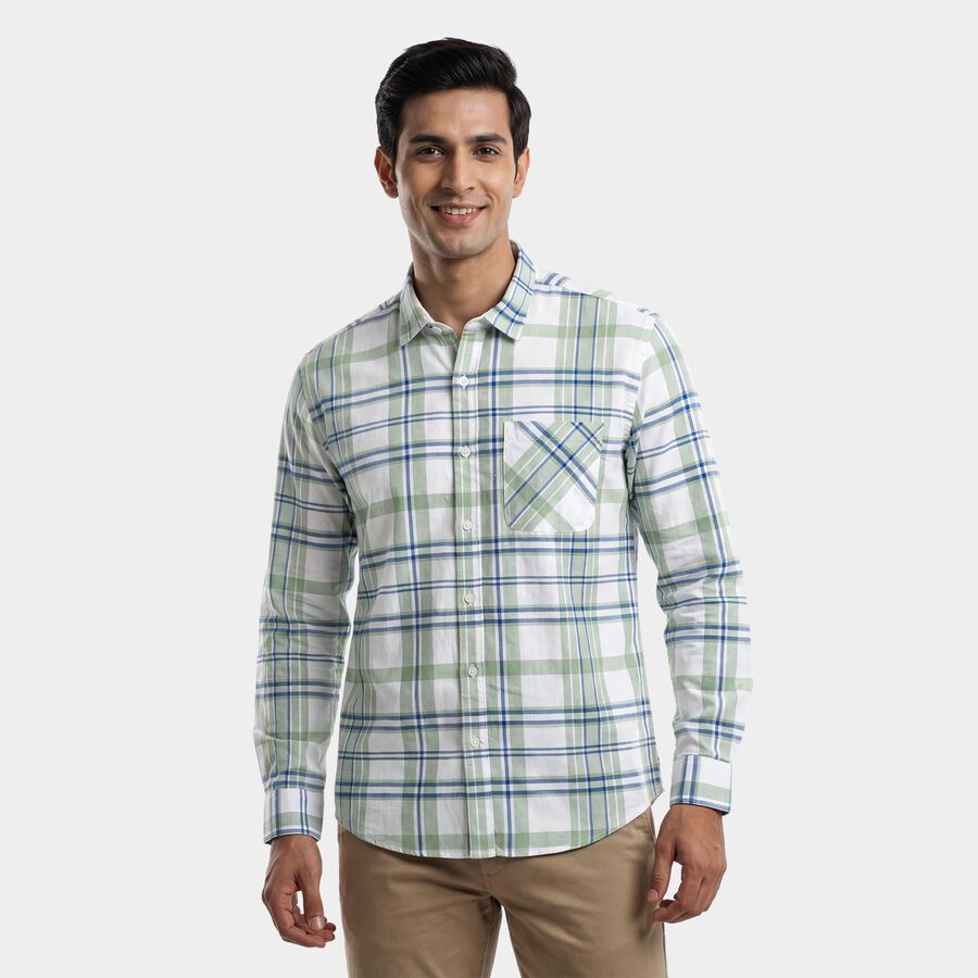 Men's Mint Green Cotton Classic Collar Casual Shirt, Light Green, large