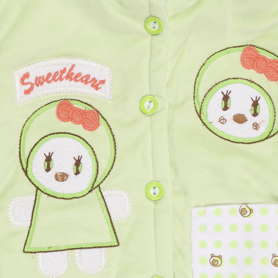 Infants Light Sage Green Hooded Casual Style Jump Suit, Light Green, large image number null