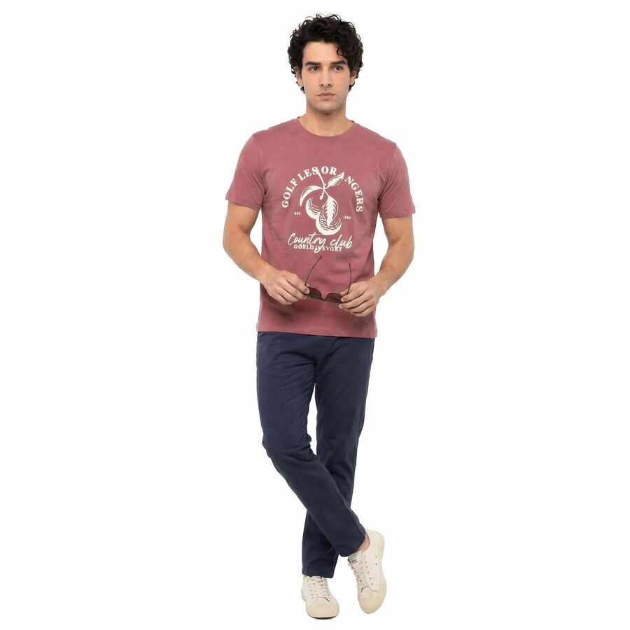 Men Pink Round Neck Regular T-Shirt, Pink, large