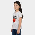 Girls White Round Neck Casual T-Shirt, सफ़ेद, small