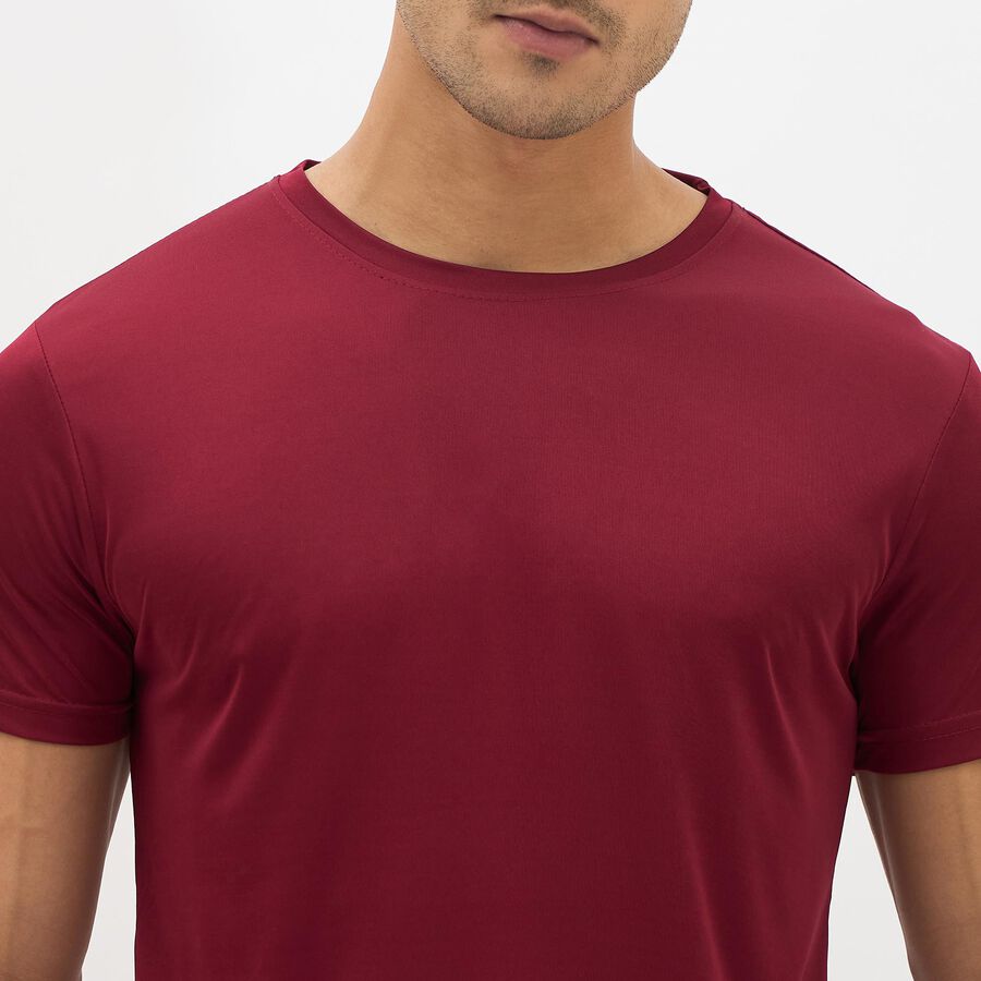Men's Deep Maroon Crew Neck Athleisure T-Shirt, Maroon, large image number null
