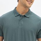 Men's Dark Sage Green Polo Neck Textured T-Shirt, गहरा ग्रे, small image number null