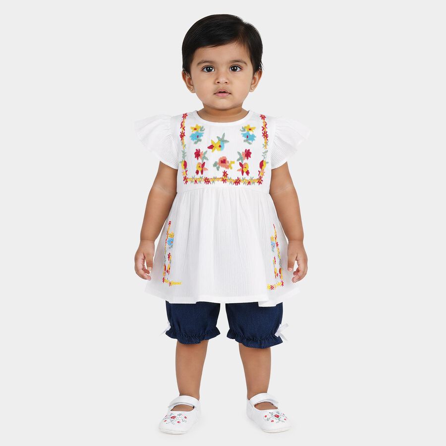 Infants White Round Neck Co-ord Set Upper and Bottom Set, White, large
