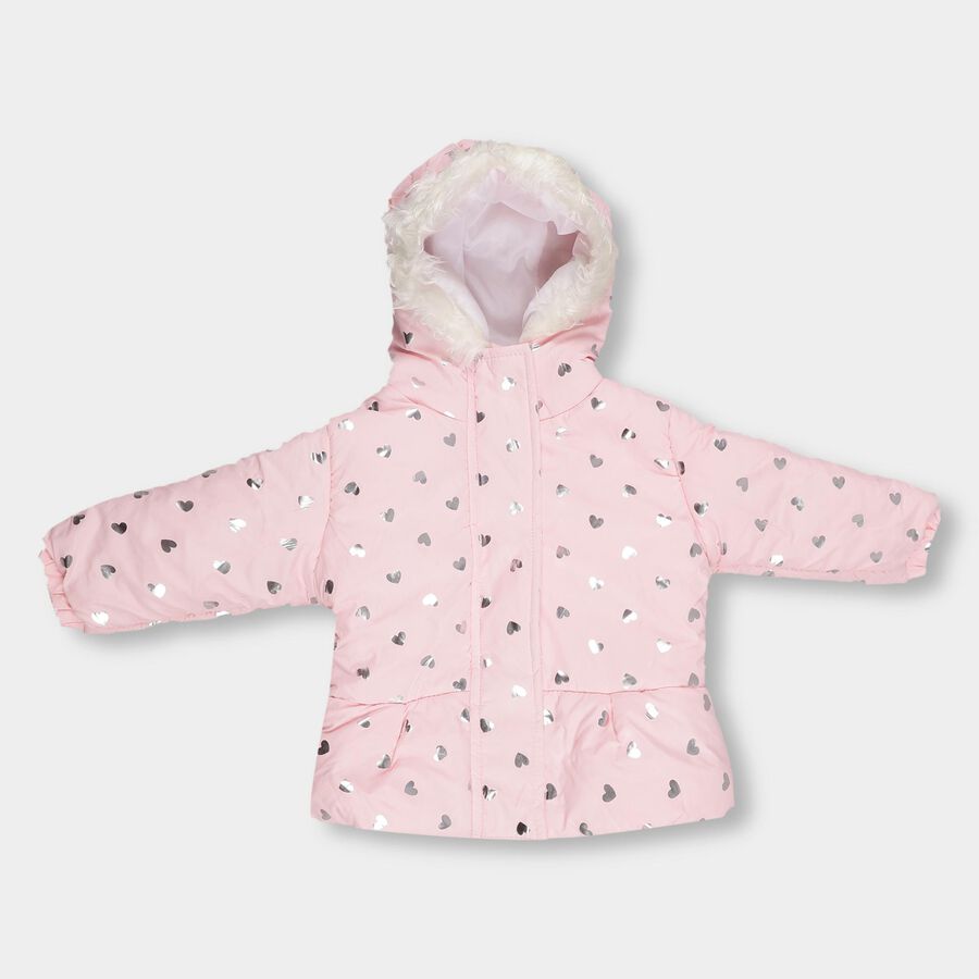 Infants Light Pink Hooded Casual Jacket, हल्का गुलाबी, large image number null