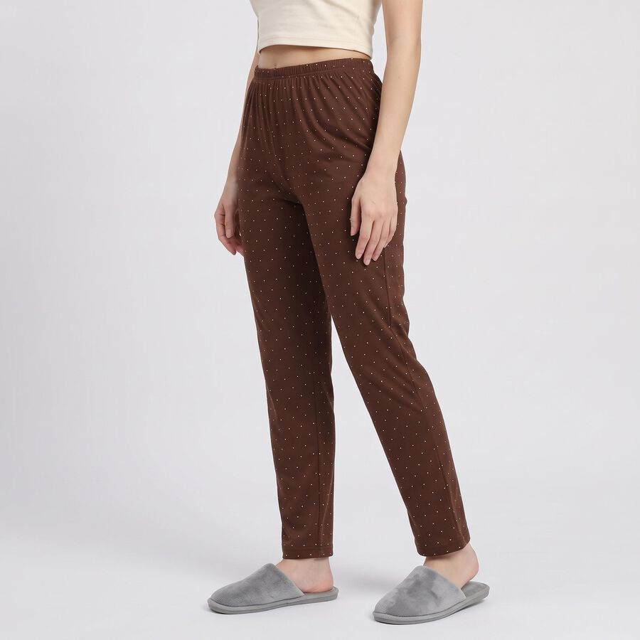 Women's Brown Straight Fit Polka Dot Print Pyjama, Brown, large