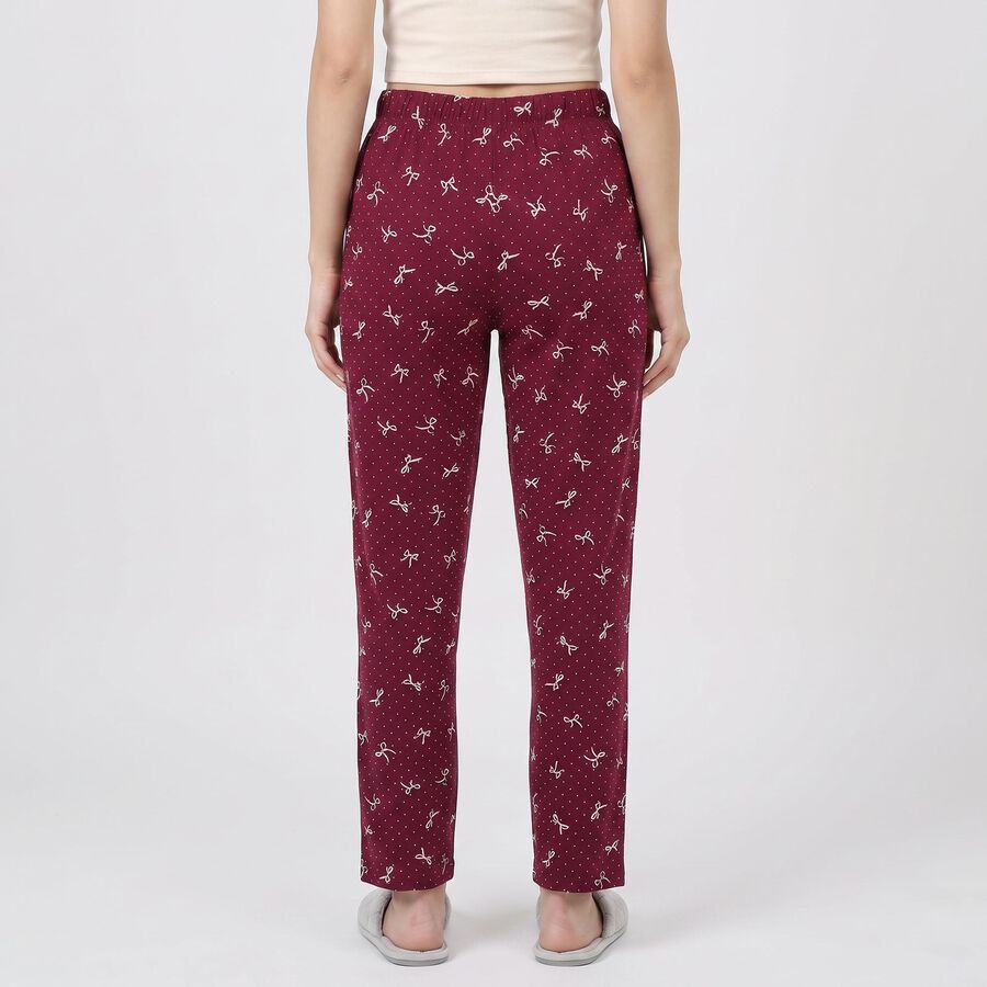 Women's Maroon Straight Fit Bow Printed Elastic Waist Pyjama, Wine, large