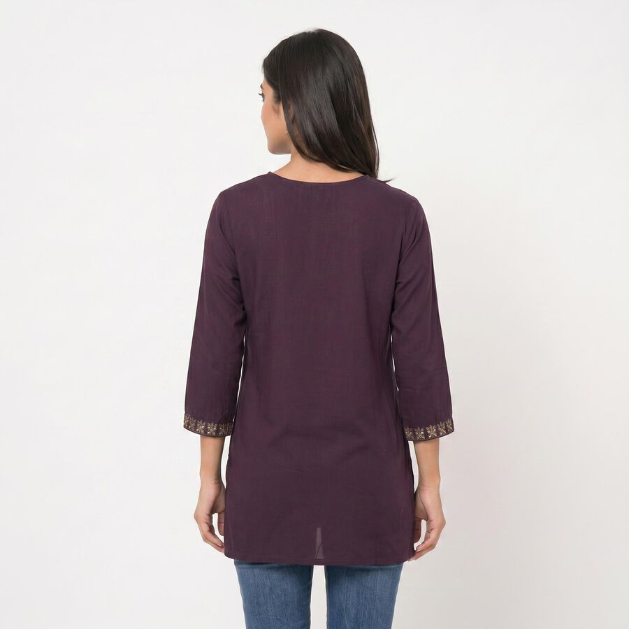 Women's Purple Round Neck Embroidered Kurti, Purple, large
